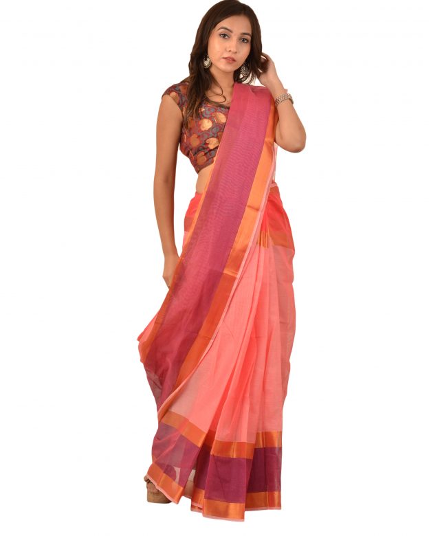 Art Silk Zari Orange Tribal Traditional Party Wear Saree