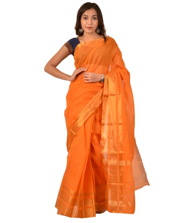 Art Silk Zari Orange Tribal Traditional Party Wear Saree
