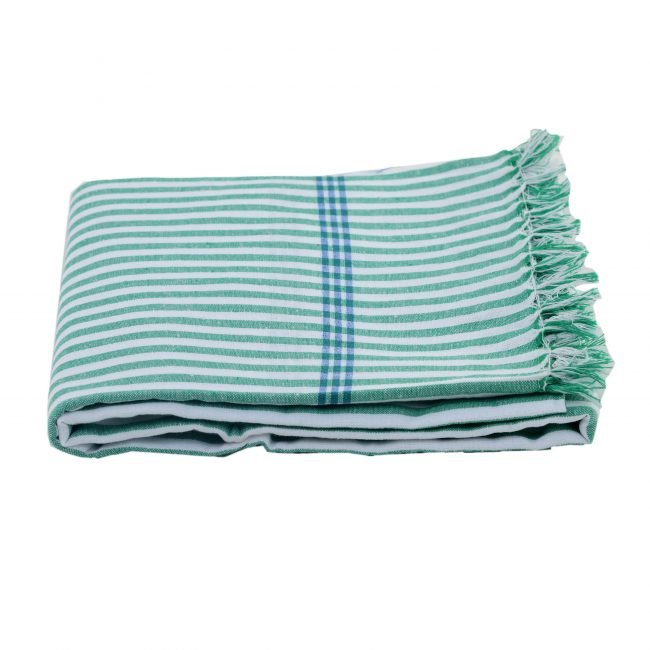Pochampally White & Green Cotton Ikkt Towel