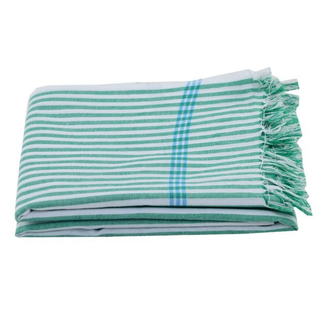 Pochampally White & Green Cotton Ikkt Towel