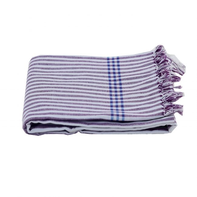 Pochampally White & Purple Cotton Ikkt Towel