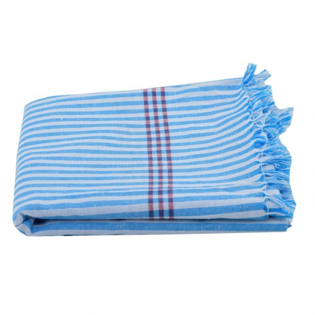 Pochampally White & Blue Cotton Ikkt Towel