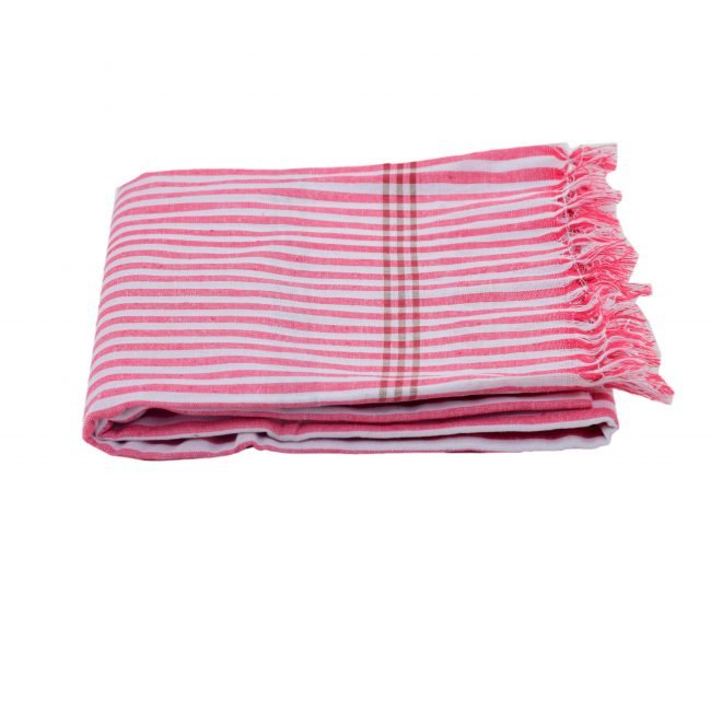 Pochampally White & Pink Cotton Ikkt Towel
