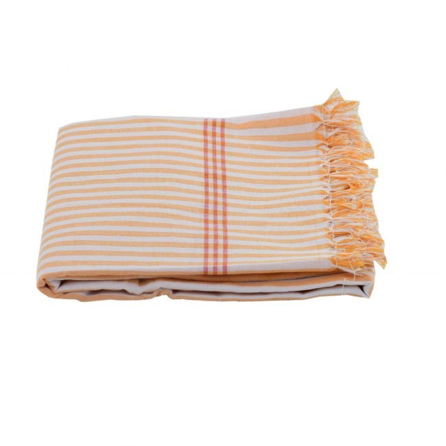 Pochampally White & Orange Cotton Ikkt Towel