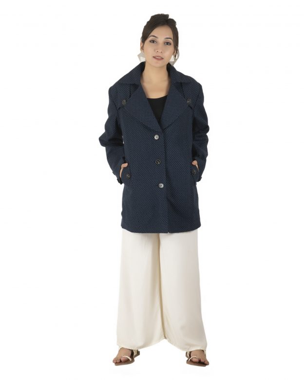 Handwoven Woolen Black Regular Fit Long Sleeve Coat