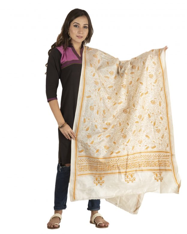 Kantha Silk Peach & Orange 36 Inch Dupatta
