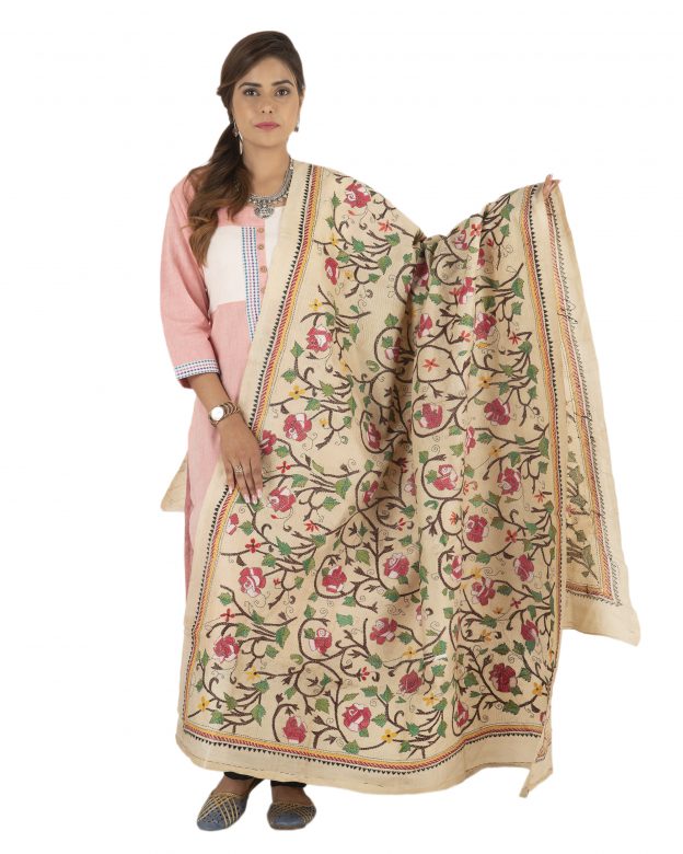 Women Handcrafted Multicolor Dupian Ghicha Tussar Silk Dupatta