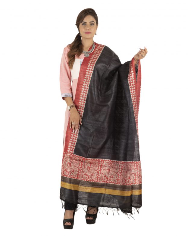 Black Dupian Ghicha Silk Dupatta