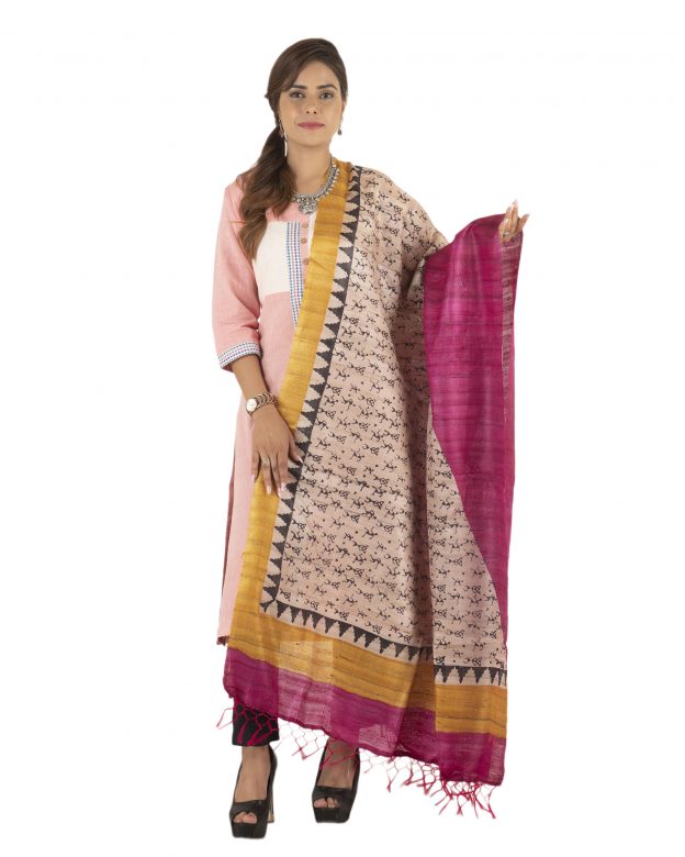 Multicolor Handmade Dupian Ghicha Tussar Silk Dupatta