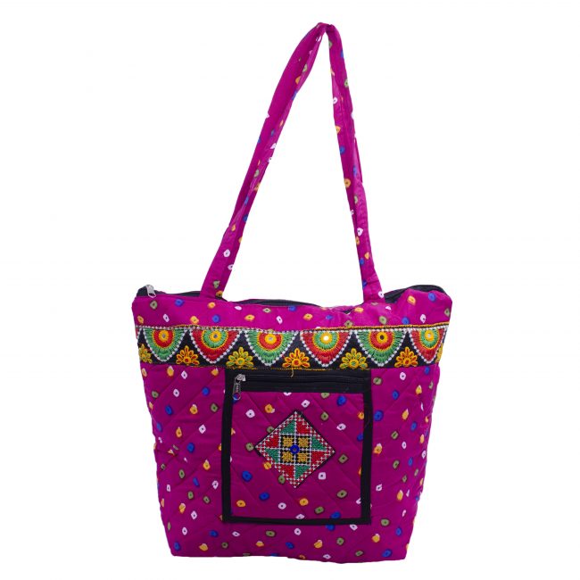 Handmade Cotton Pink Medium Sized Bandhani Handbag