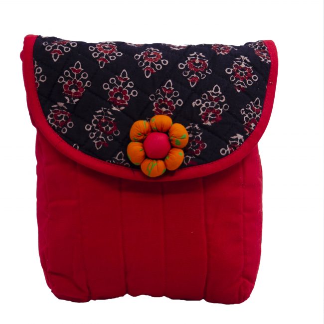 Handwoven Cotton Large Size Red Flower Bag