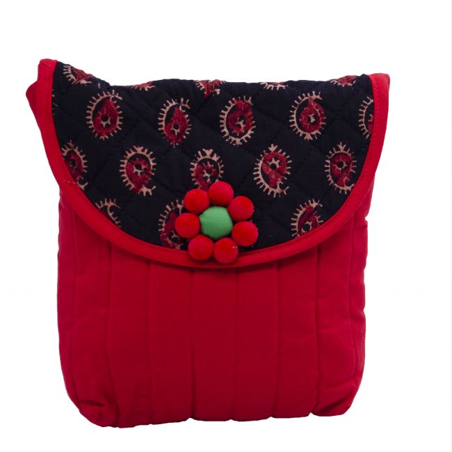 Handwoven Cotton Large Size Red Flower Bag