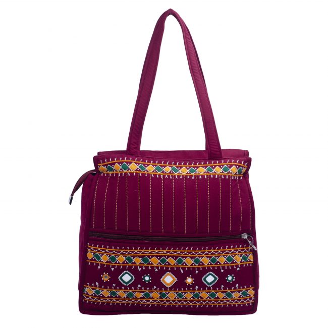 Cotton Maroon Large Size Handmade Tote Handbag