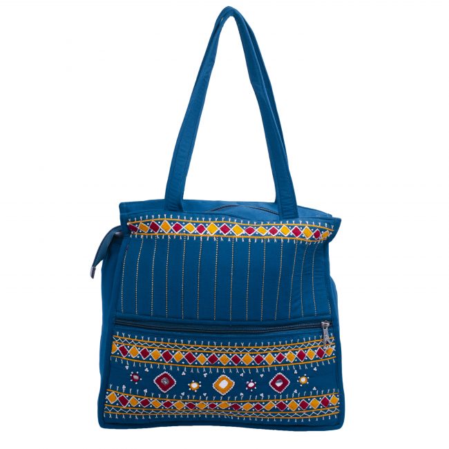 Cotton Blue Large Size Handmade Tote Handbag