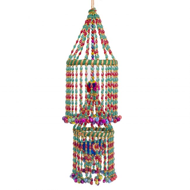 Multicolor Beads, Metal, Wool, Cotton, Foam, Mirror & Thread Big Moti Jhumkar