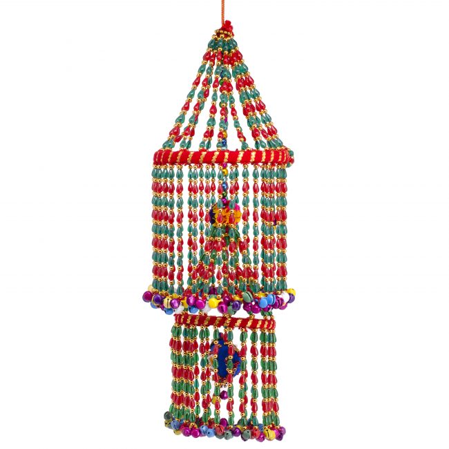 Multicolor Beads, Metal, Wool, Cotton, Foam, Mirror & Thread Big Moti Jhumkar