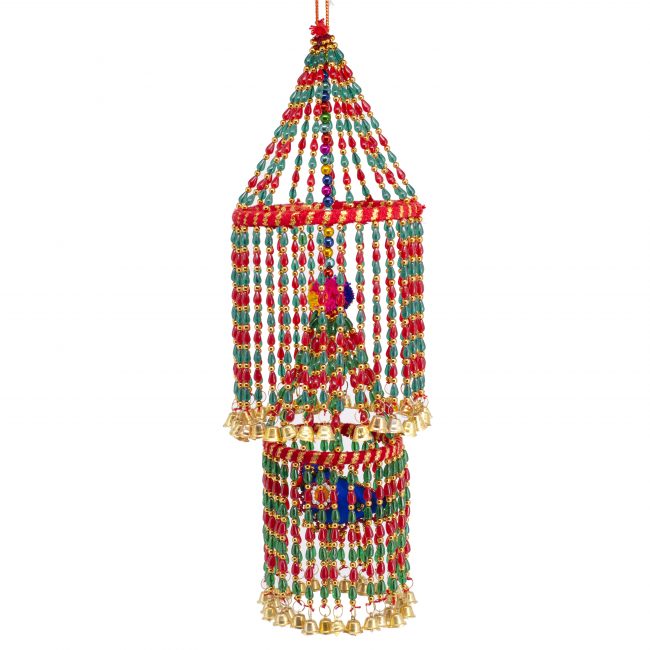 Multicolor Beads, Metal, Wool, Cotton, Foam, Mirror & Thread Big Moti Jhumkar