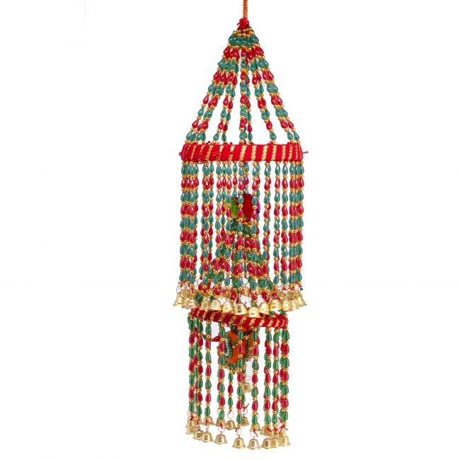 Multicolor Beads, Metal, Wool, Cotton, Foam, Mirror & Thread Big Moti Jhumkar