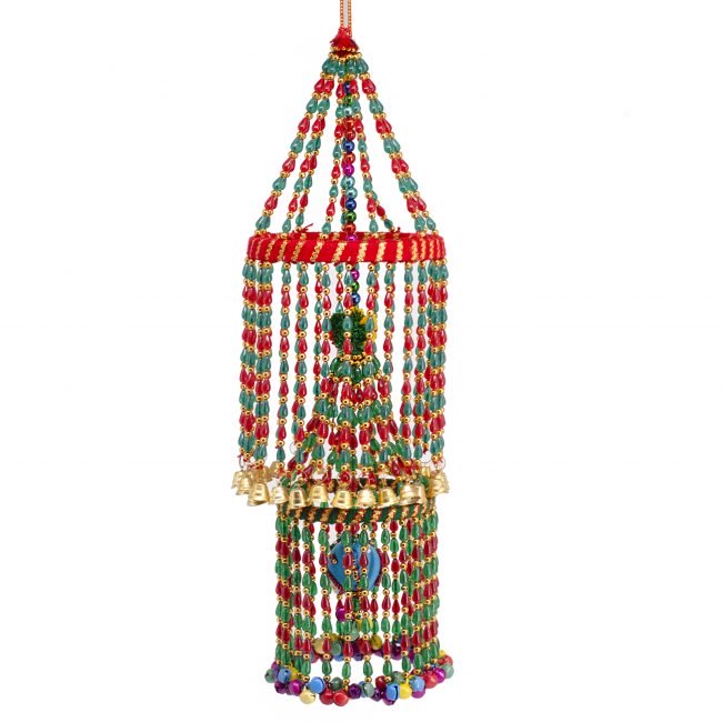 Multicolor Beads, Metal, Wool, Cotton, Foam, Mirror & Thread Big Moti Jhumkar