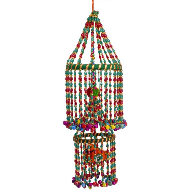 Multicolor Beads, Metal, Wool, Cotton, Foam, Mirror & Thread Big Moti Jhumkar