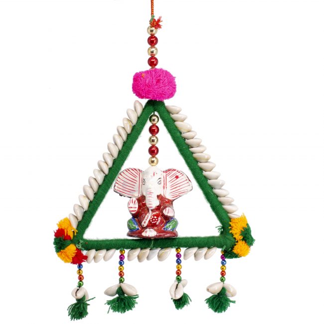Multicolor Metal, Tera Cotta, Conch, Beads, Wool & Thread Hanging Kodi