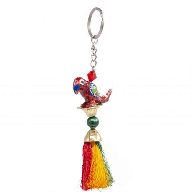 Multicolor Terracotta, Metal, Bead & Thread Keychain