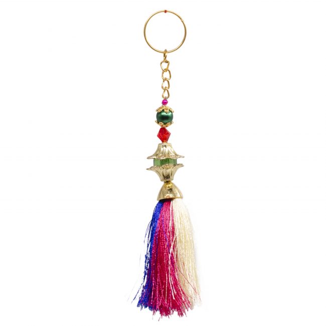 Multicolor Bead, Metal & Thread Keychain