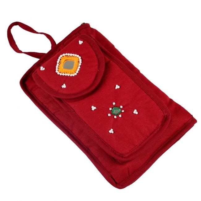 Handcrafted Red Cotton Banjara Purse With Mobile Cover