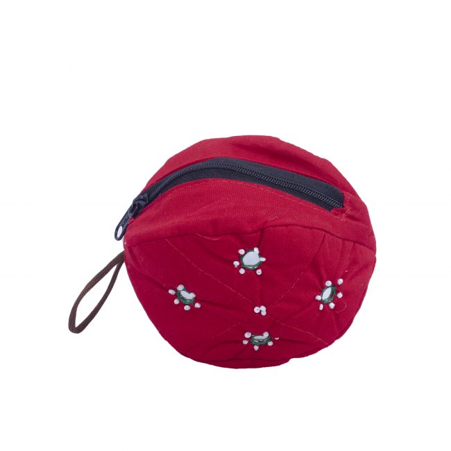 Handcrafted Cotton Almond Shape Red Small Pouch