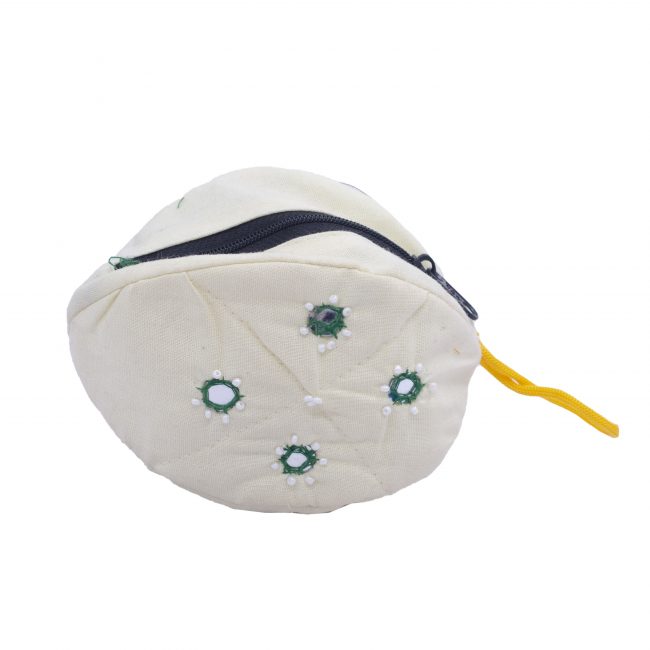 Handcrafted Cotton Almond Shape White Small Pouch