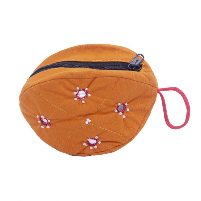 Handcrafted Cotton Almond Shape Yellow Small Pouch