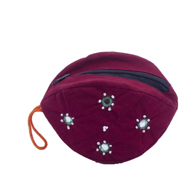 Handcrafted Cotton Almond Shape Maroon Small Pouch