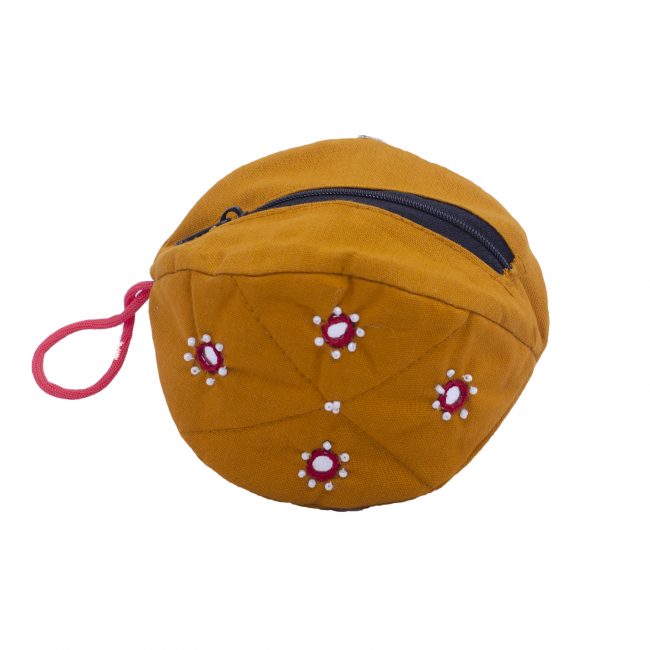 Handcrafted Cotton Almond Shape Yellow Small Pouch