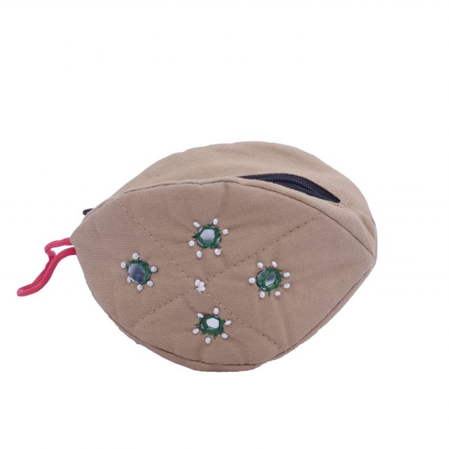 Handcrafted Cotton Almond Shape Brown Small Pouch