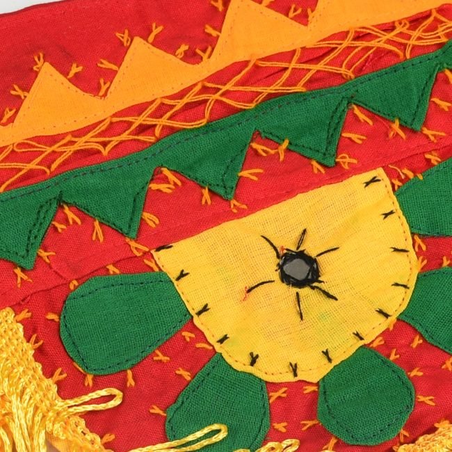 Hand Crafted Yellow & Red Color Cotton, Glass & Silk Thread Banjara Wall Hanging