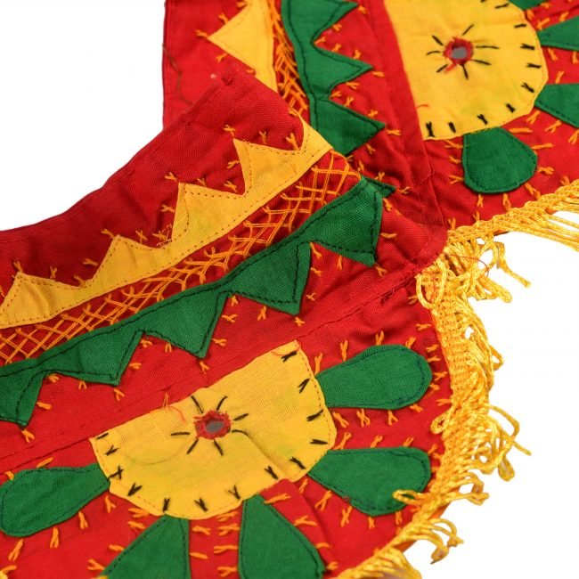 Hand Crafted Yellow & Maroon Color Cotton, Silk Thread & Glass Banjara Wall Hanging