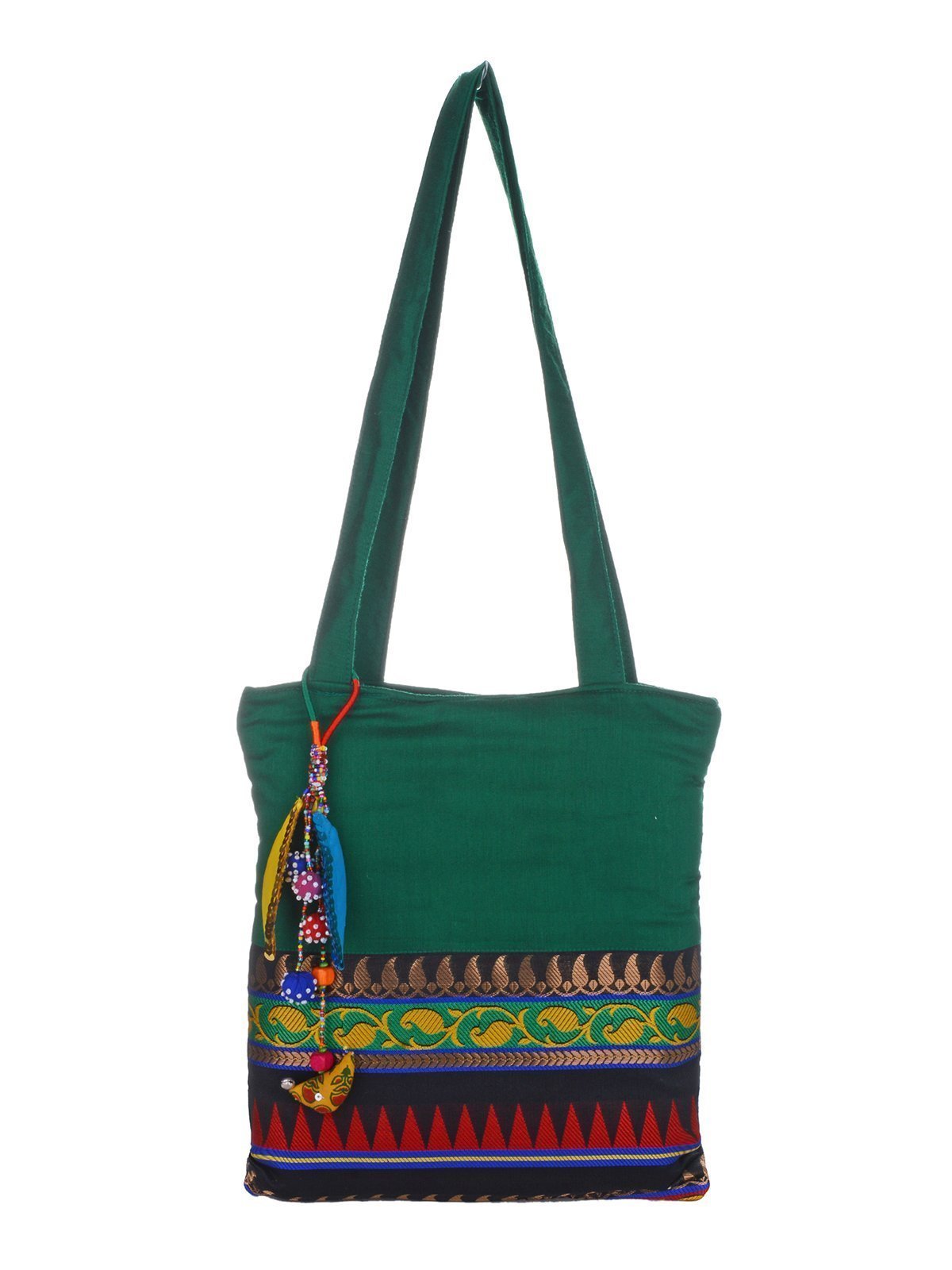 Gujrati Print Green Fabric Shoulder Bag