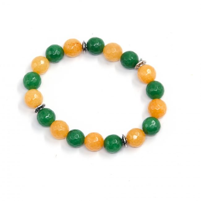 Green and Amber Stone Beads Bracelet