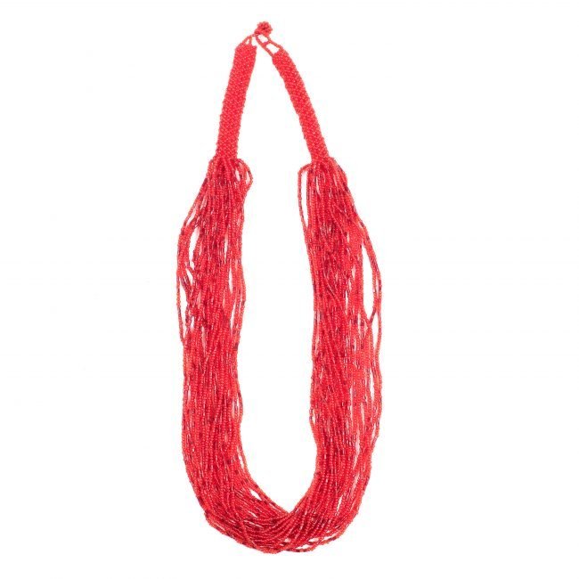 Hand Crafted Red Beads & Thread Necklace