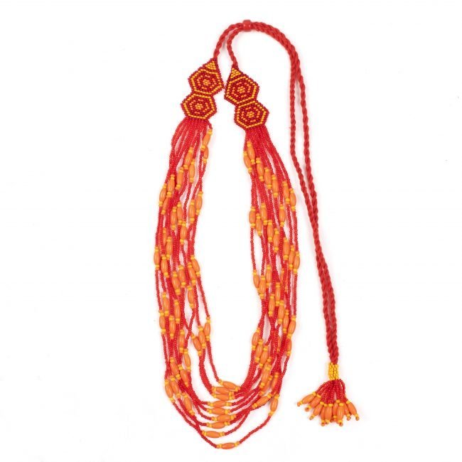 Hand Crafted Orange & Red  Necklace with Tortoise Pendant