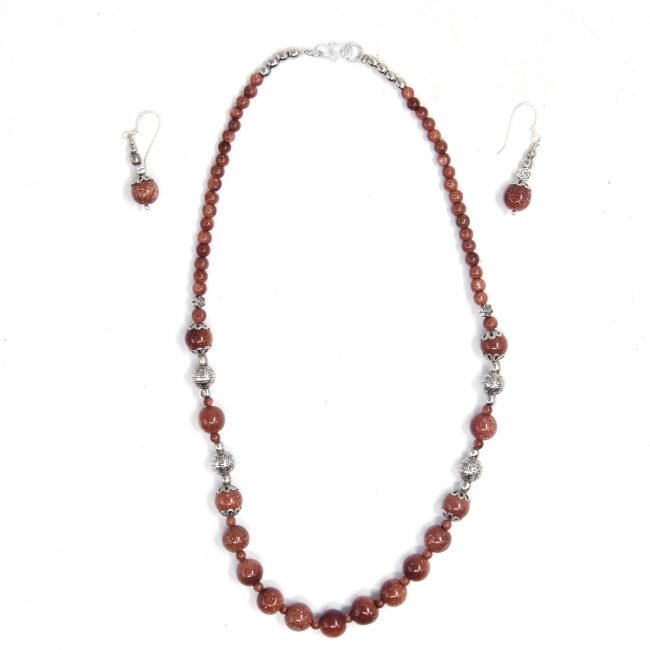 Silver and beads work Necklace with Earrings
