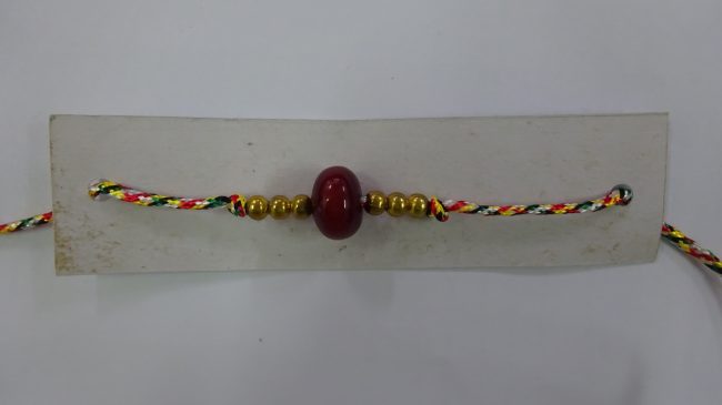 White, Yellow & Red Silk Thread & Beads Eco Friendly Rakhi