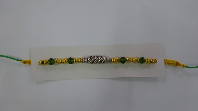 Green, Light Grey & Yellow Silk Thread & Beads Eco Friendly Rakhi