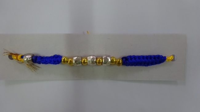 Blue, Light Grey & Yellow Silk Thread & Beads Eco Friendly Rakhi