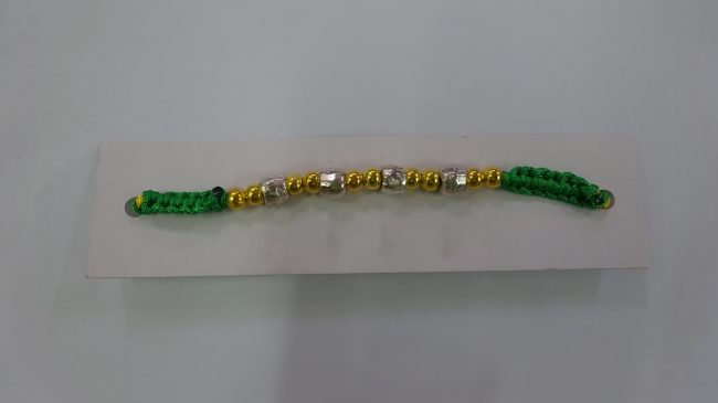 Green, Light Grey & Yellow Silk Thread & Beads Eco Friendly Rakhi