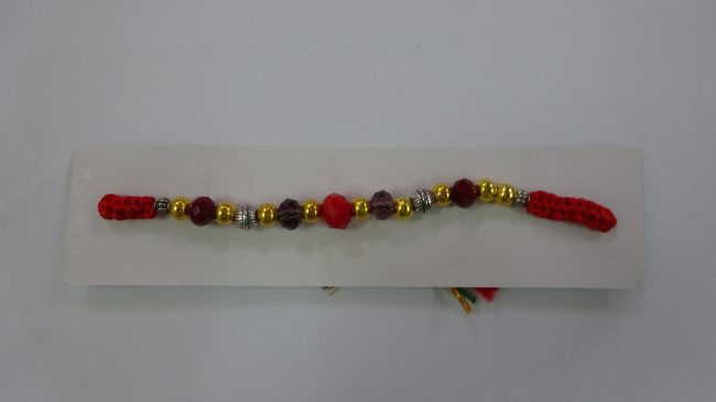 Red & Light Grey Silk Thread & Beads Eco Friendly Rakhi
