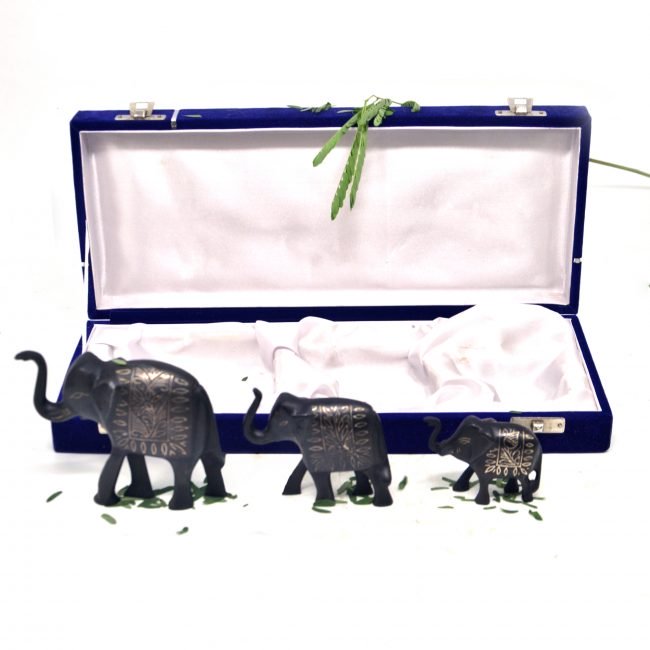 Bidri work Silver Tarkashi Elephants “ Set of 3