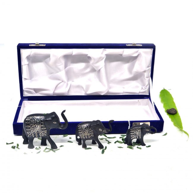 Bidri work Silver Tarkashi Elephant Family set of 3
