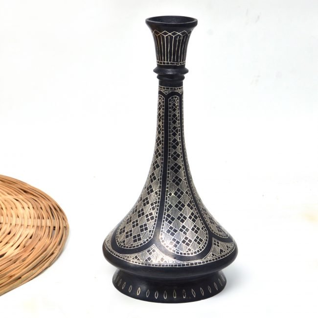 Bidri work Silver Tarkashi Shahnayi Vase