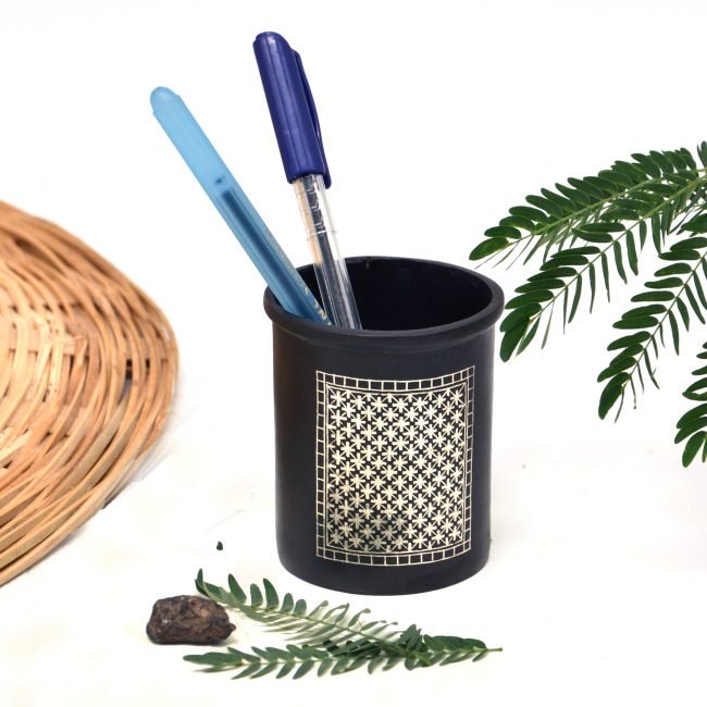 Bidri work Silver Tarkashi Pen Stand